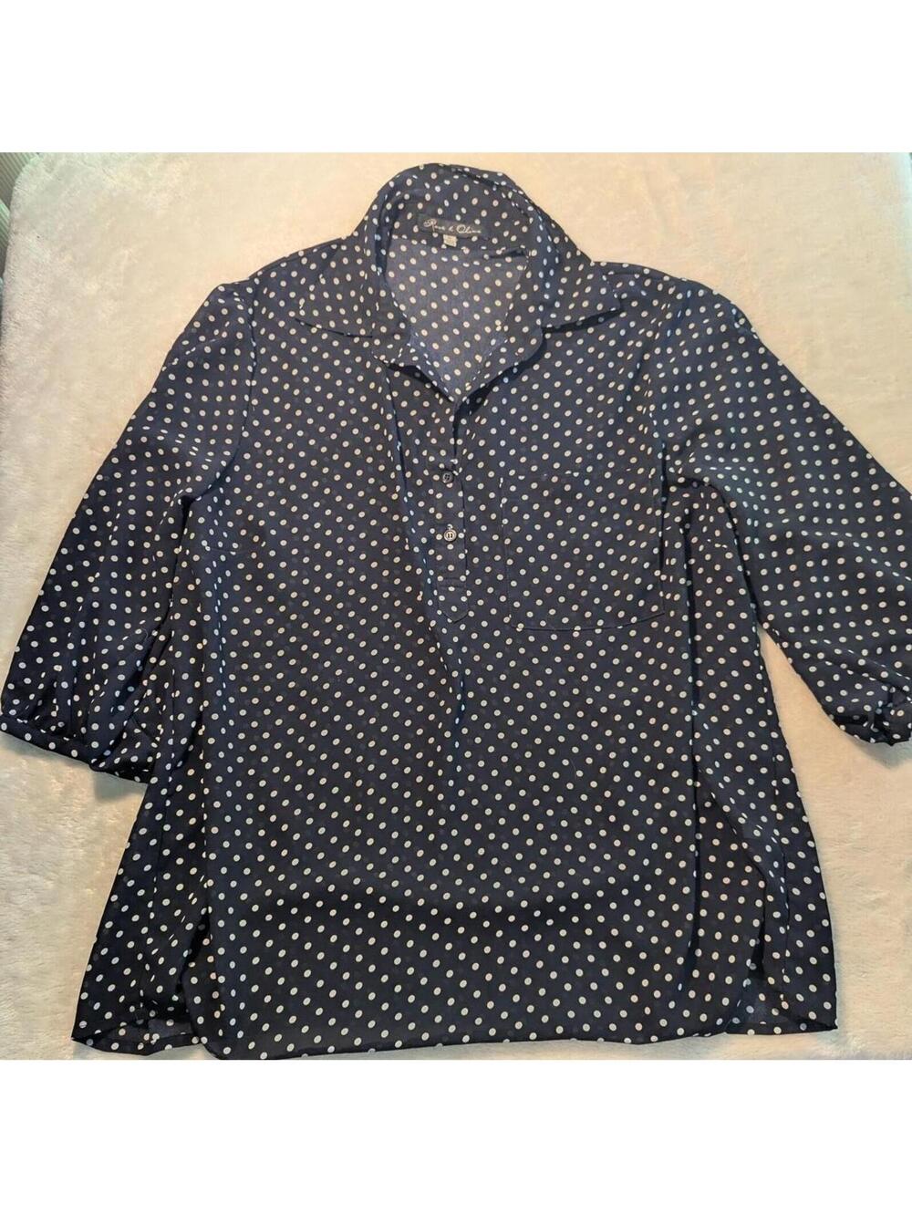 Rose & Olive Navy Blue Polka Dot Blouse Size 2X